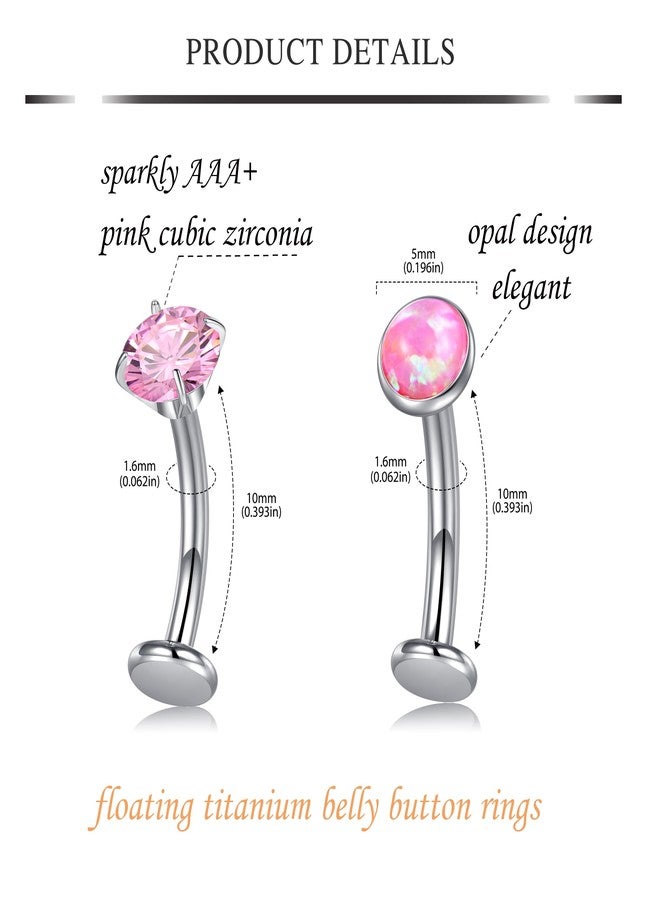 AVYRING Floating Belly Button Rings Titanium with CZ Opal Belly Rings Pink 14g 10mm Internally Threaded Flat Back Navel Piercing Jewelry - Image 2